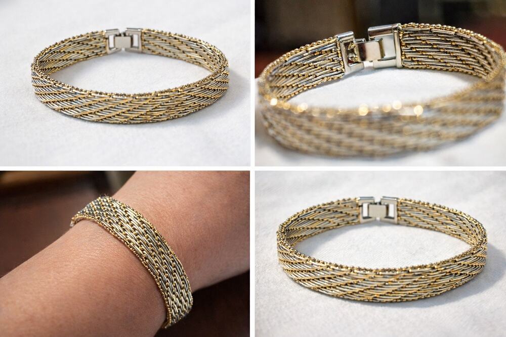 Woven Silver & Gold Tone Multi-Strand Bracelet Box Clasp